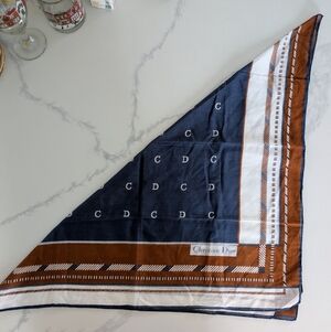 Dior Blue and Brown Patterned Scarf